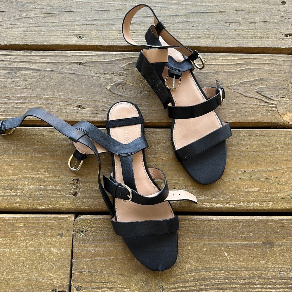 J.Crew Black Leather Strappy Heel Sandals